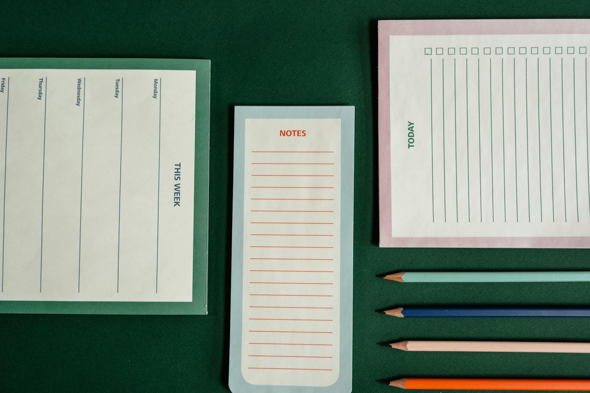 Stationery on Green Background