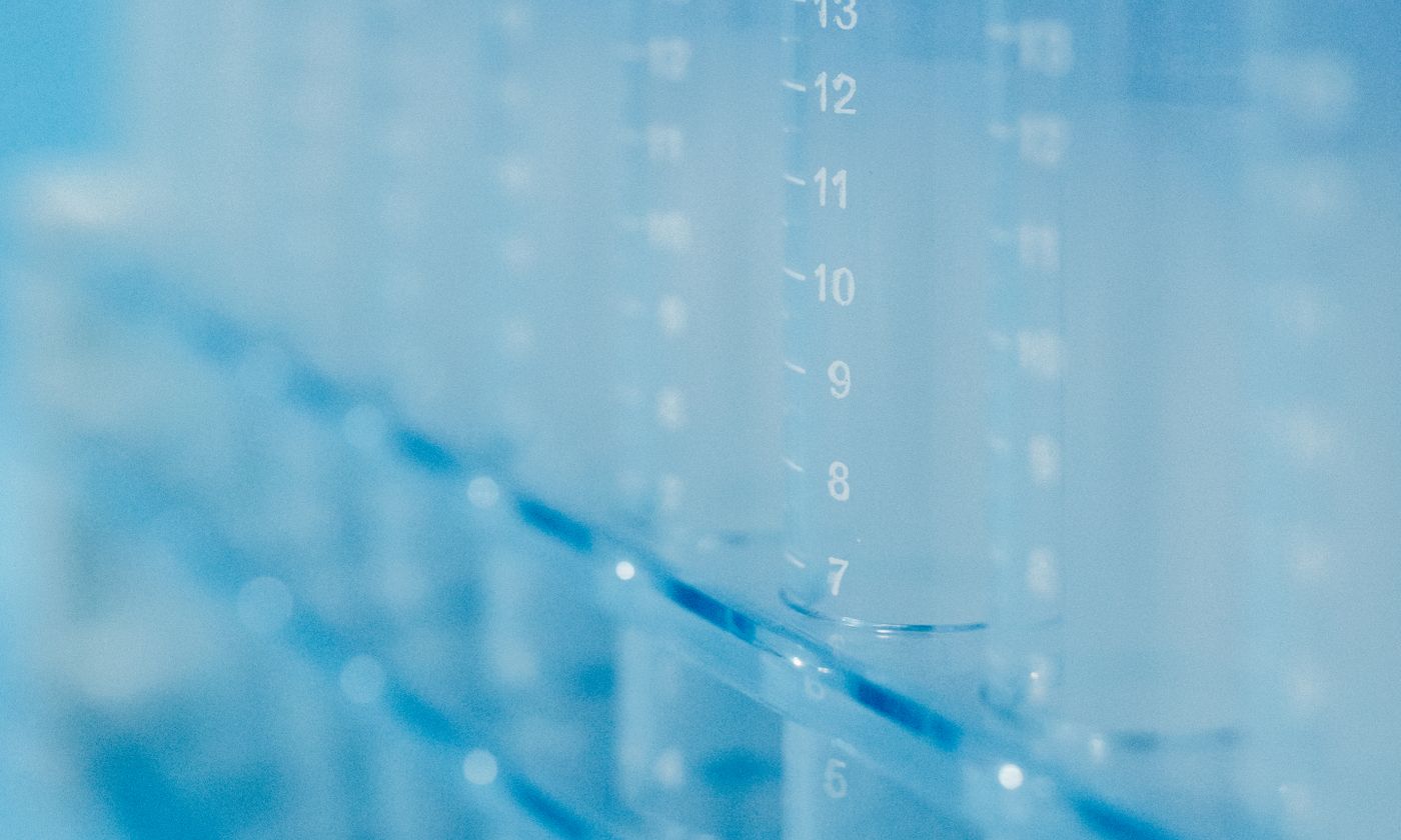 Laboratory research tubes organized in a rack