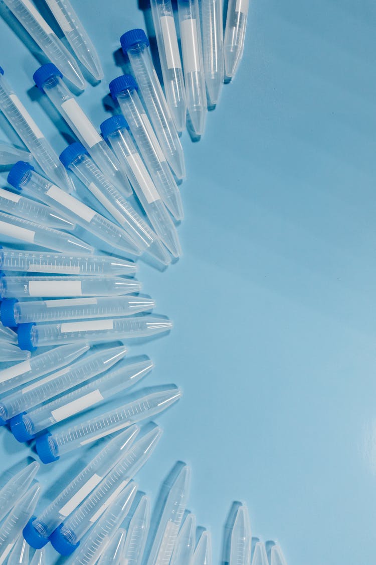 A Collection Of Blue Cap Centrifuge Test Tubes