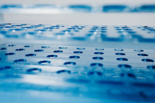 Detailed view of a blue laboratory test tube rack illustrating science and research themes.