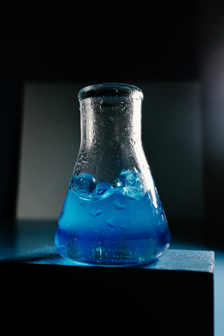 Blue Chemical In An Erlenmeyer Flask 