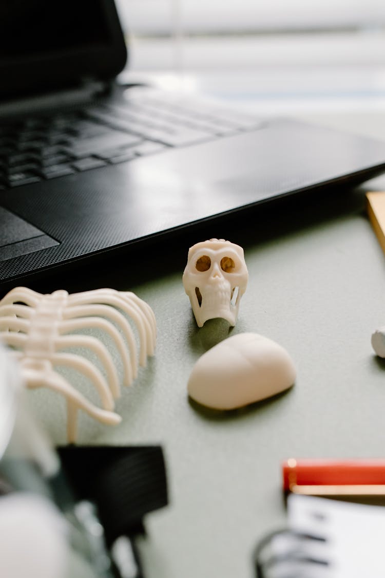 White Skull On Black Laptop Computer