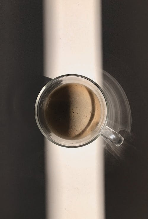 High Angle Shot of Coffee on Clear Mug