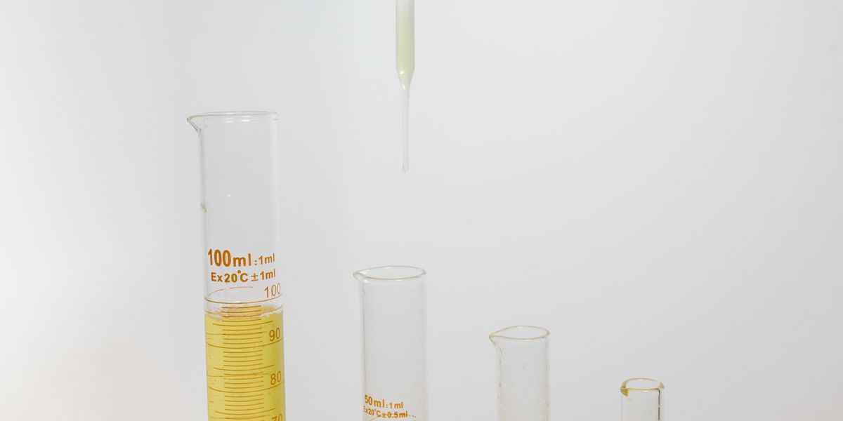 Retinol serum bottle with dropper on clean background