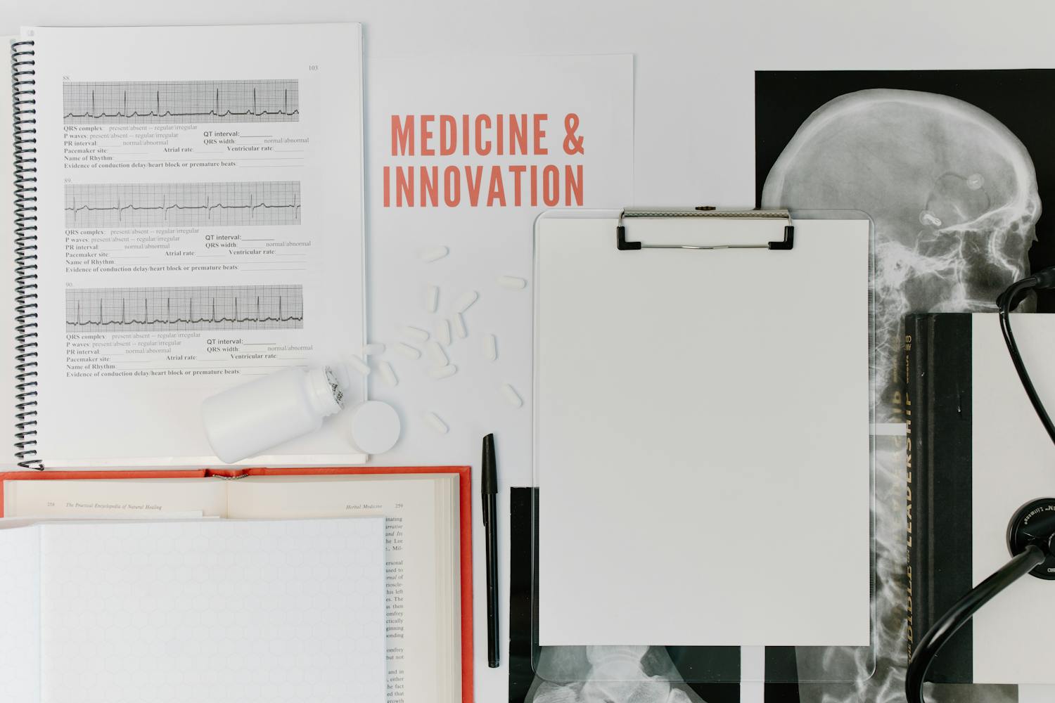 Medical documentation and modern healthcare equipment