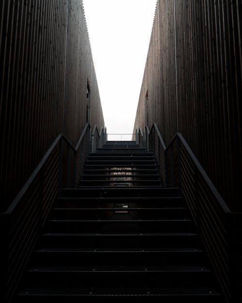 Low Angle Photo of Steel Stairway