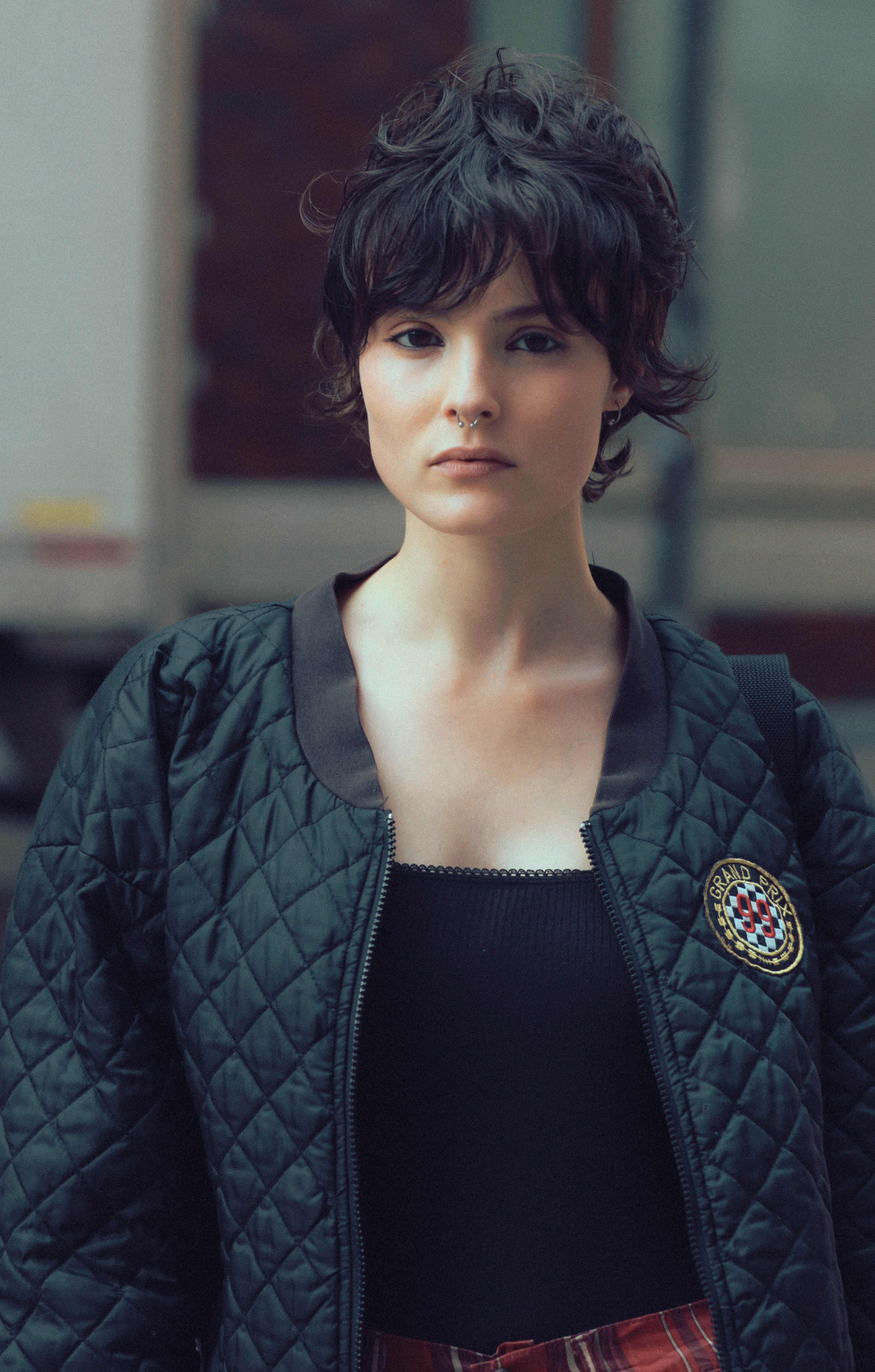 Stylish portrait of a woman with short hair in New York City.