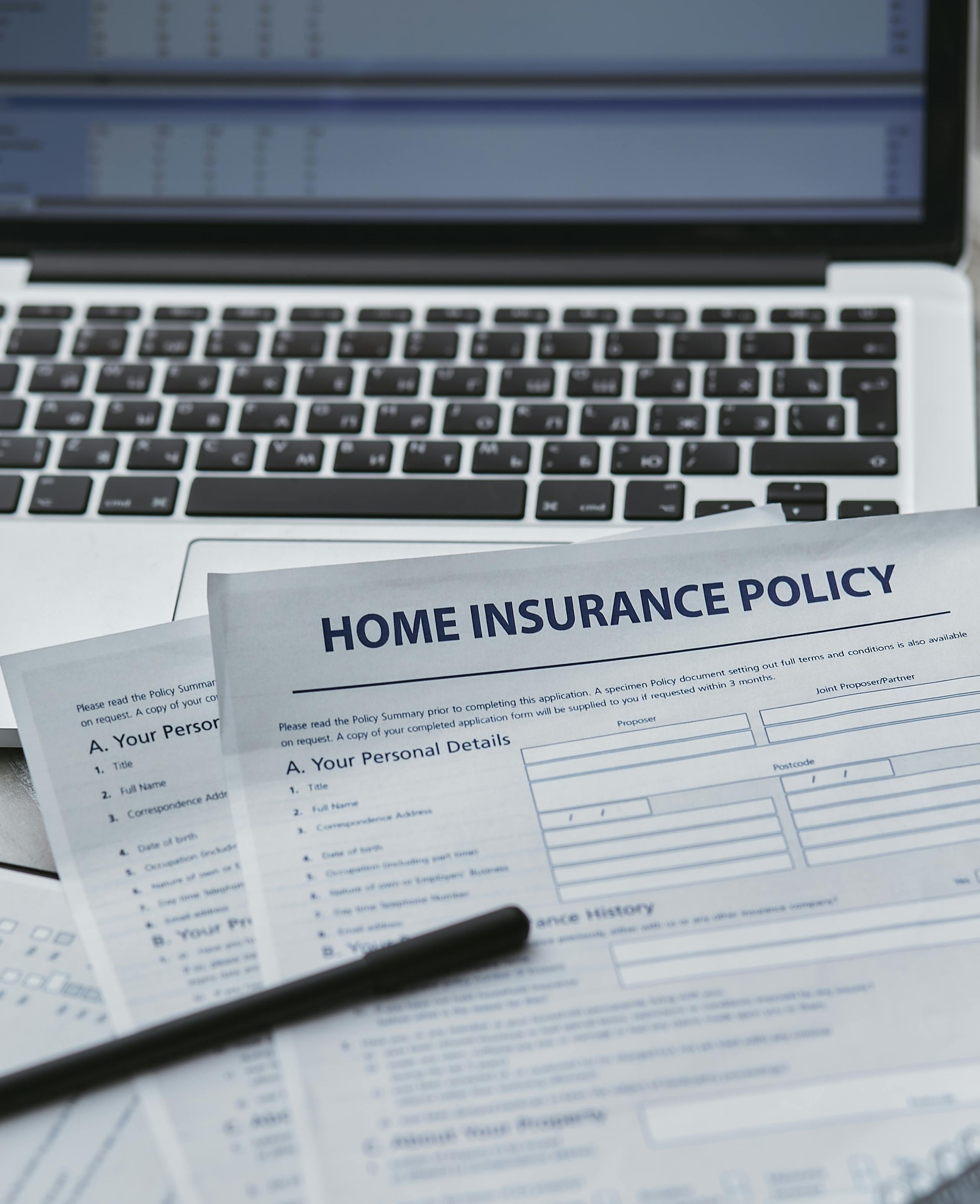 home insurance policy on a laptop