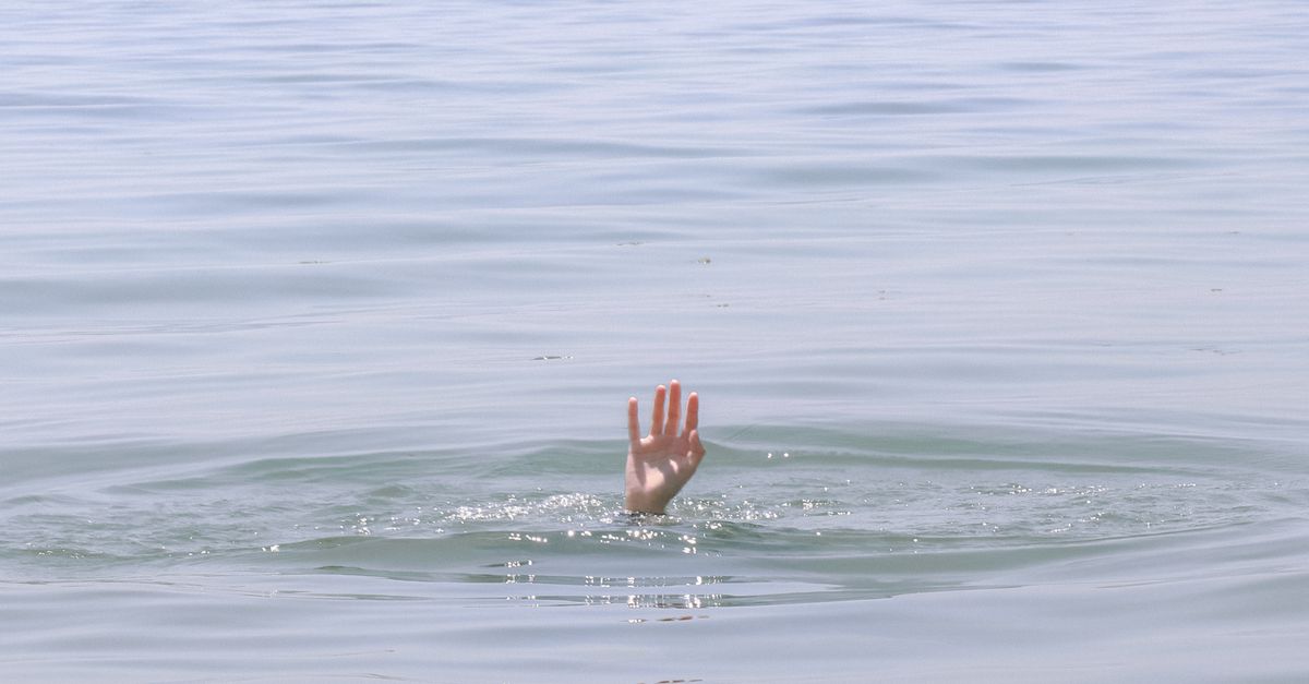 A hand reaching out of calm water on a sunny day, hinting at themes of rescue and serenity.