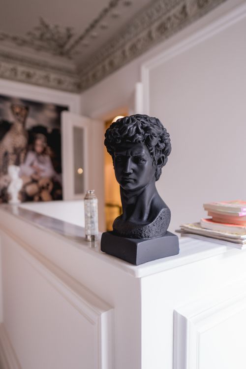 Free A stylish black bust on a counter in a luxurious, classic interior room. Stock Photo
