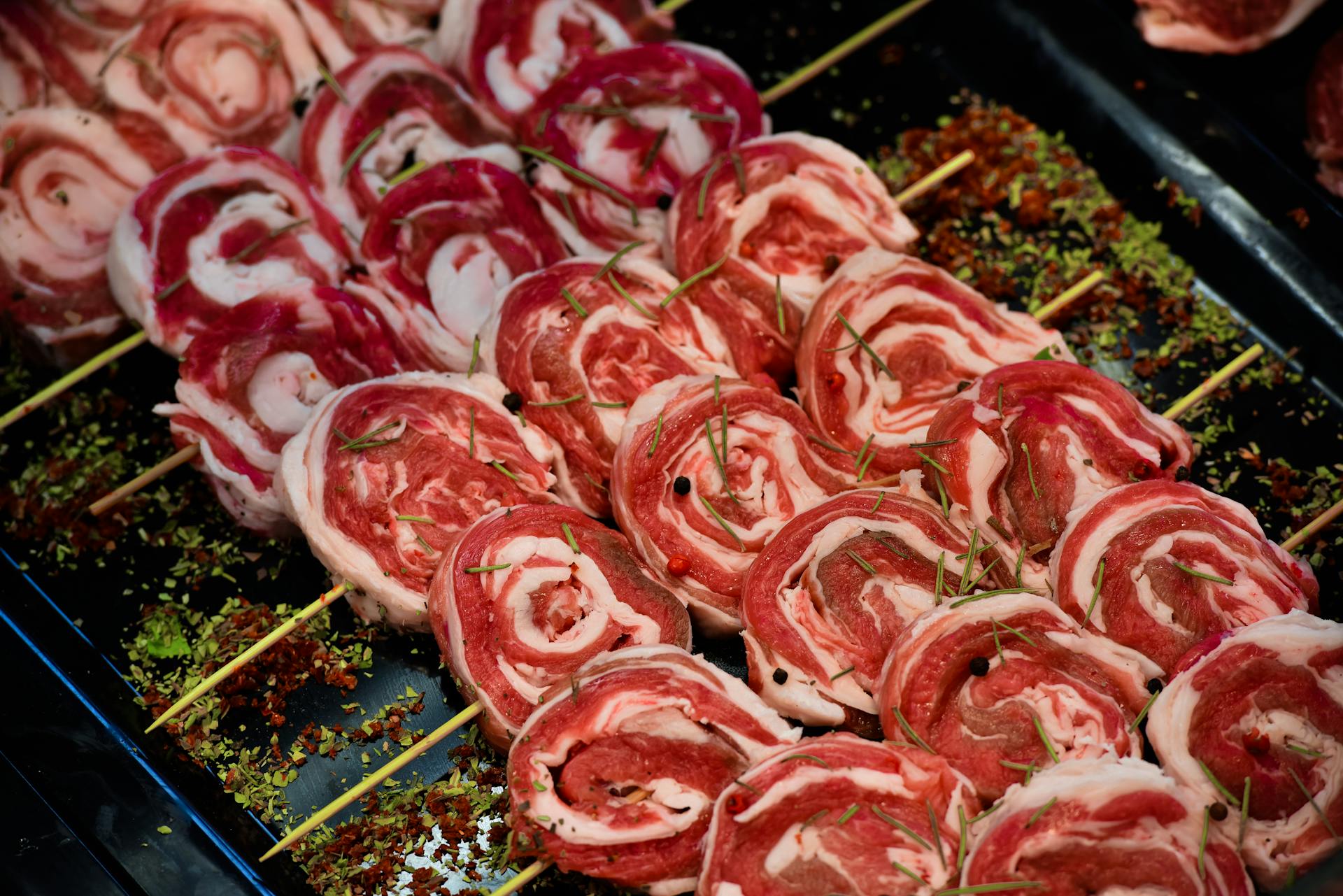 Close-up Photo of Skewered Raw Meat