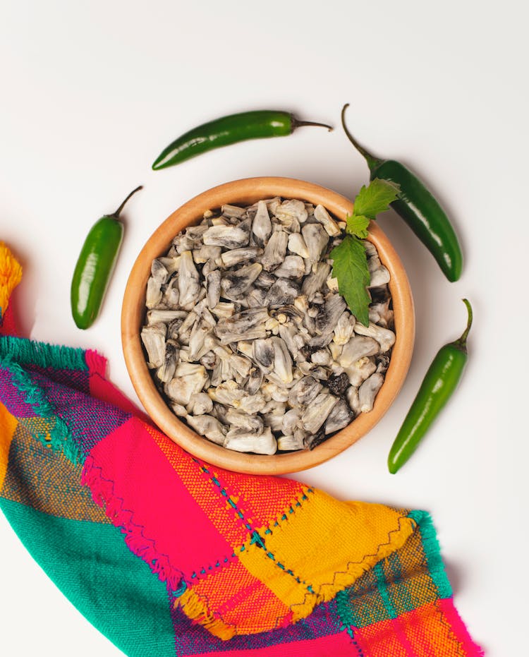 A Bowl With Huitlacoche And Jalapeno Pepper 