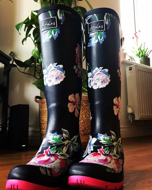 Free stock photo of boots, flowery boots, pink and blue boots