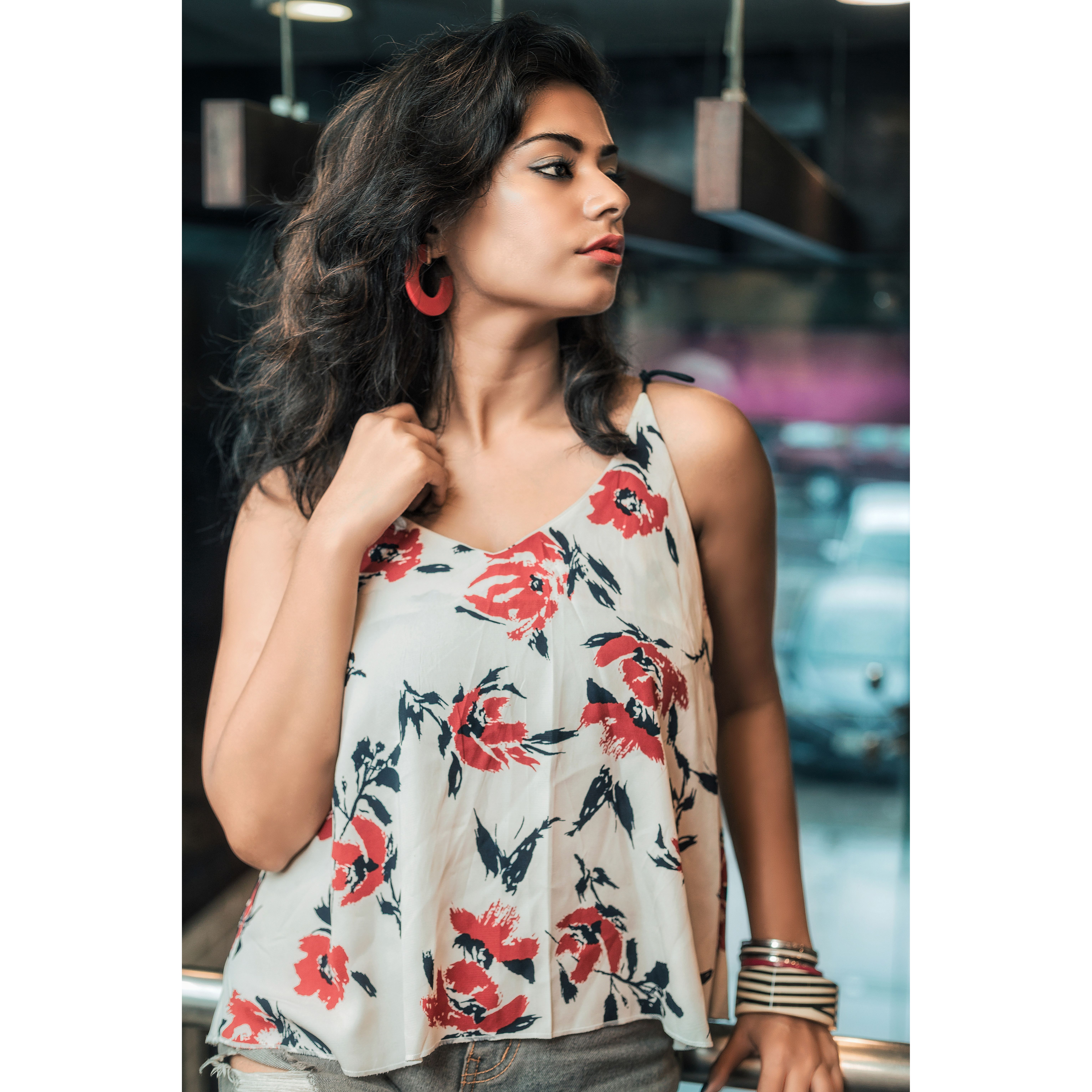 A Woman Wearing a Floral Top