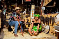 Traditional Zambian marketplace with vibrant crafts and local vendors.