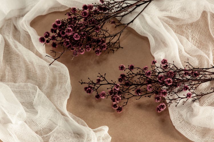 Purple Flowers On White Textile