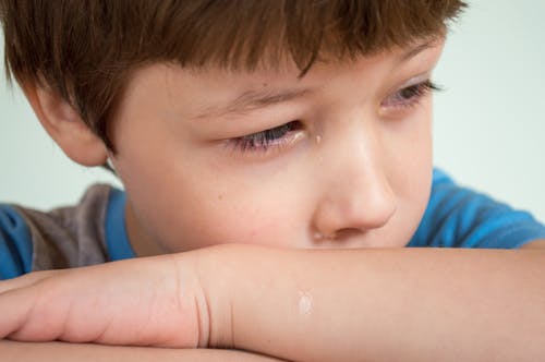 Close Up Photo of a Boy Crying