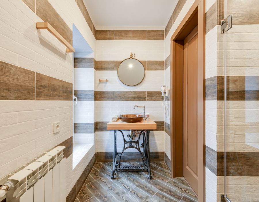 Small bathroom remodel with floating vanity in Upland, CA