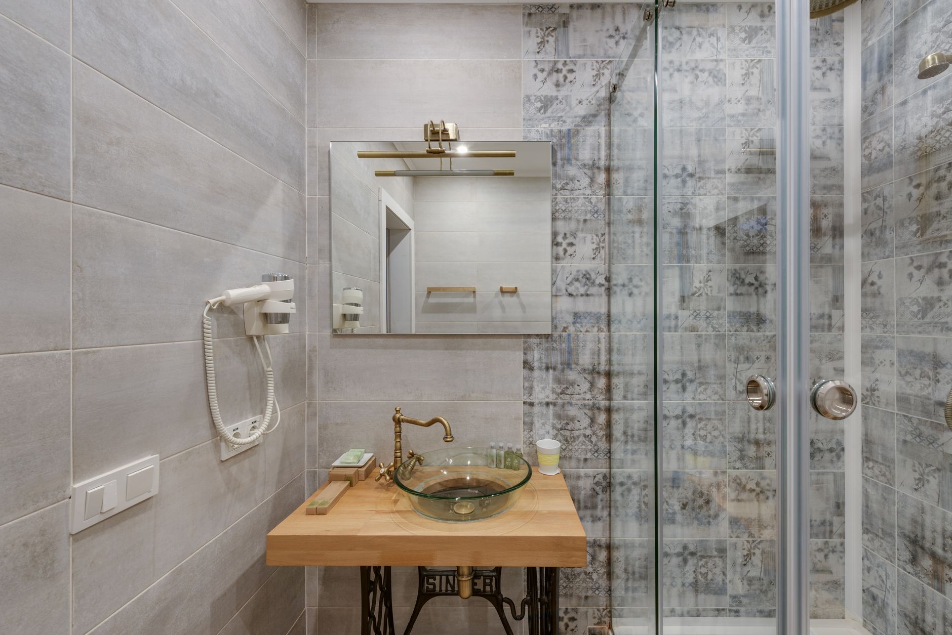 luxury bathroom decor with DIY hacks Elegant modern bathroom featuring glass shower, vintage sink, and decorative tiles creating a stylish ambiance.