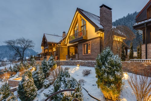 Brown Brick Houses on Frosty Weather