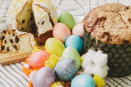 Free Assorted Colored Eggs Between Cakes Stock Photo