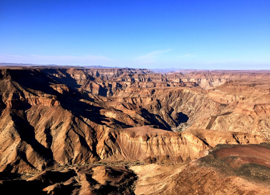 A breathtaking view of Fish River Canyon's vast and rugged landscape in Namibia.