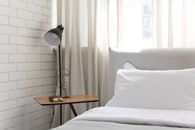 Black and White Table Lamp on Brown Wooden Table