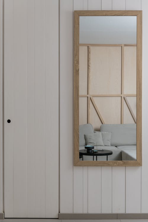 Wooden Framed Mirror on the Wall