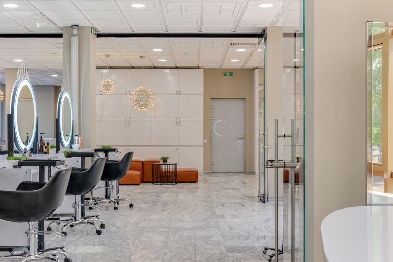 Chairs and mirrors inside a salon