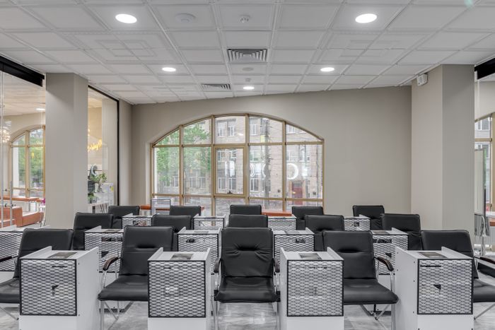 Comfortable salon seating and natural light