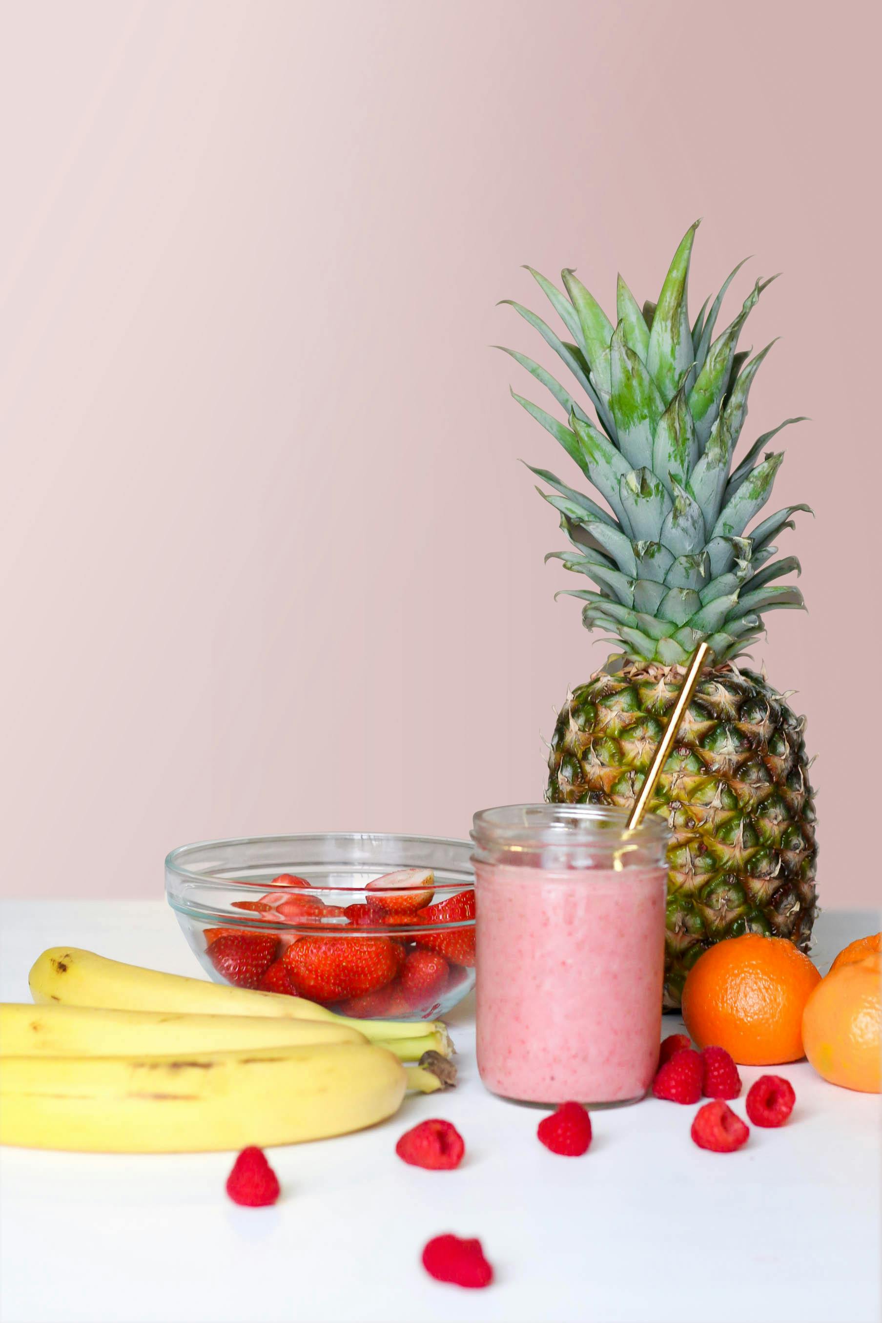 strawberry smoothie on glass jar