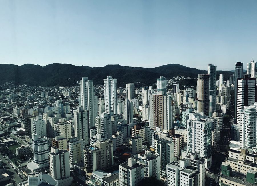 Discover the stunning skyline of Balneário Camboriú from above, highlighting its iconic skyscrapers.