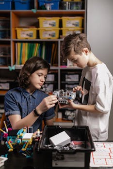 Two Boy Building with Lego Blocks 