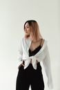Woman in Black and White Dress Shirt