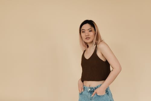 A Pretty Woman in Brown Crop Top