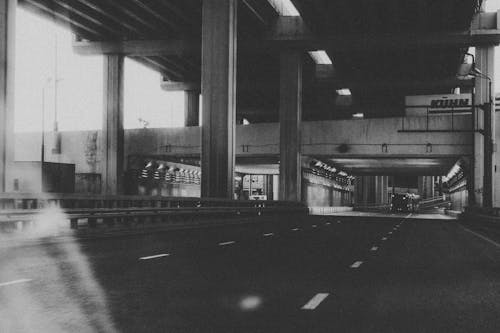 Grayscale photo of a  Highway