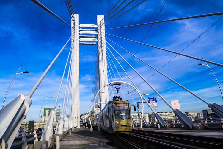 Bridge With Train Under Blue Sky