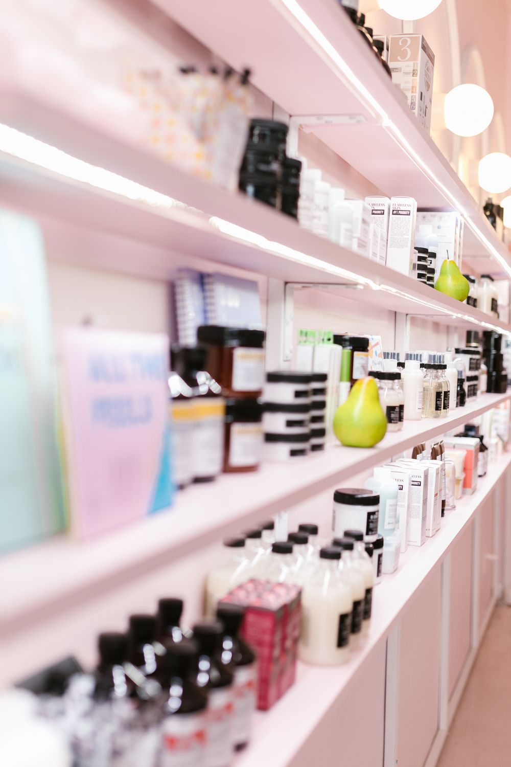 Professional beauty products on retail shelves