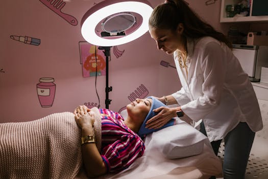 Woman receiving a relaxing facial treatment at a spa, promoting self-care and relaxation indoors.