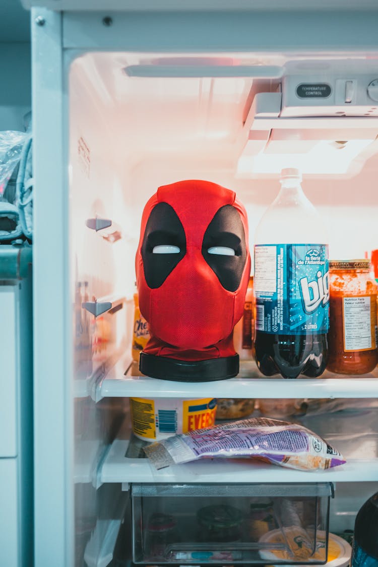 A Deadpool Mask In The Refrigerator