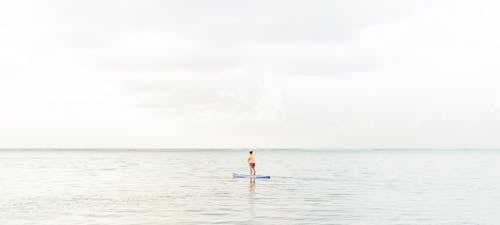 deniz, kişi, kürek sörfçü içeren Ücretsiz stok fotoğraf