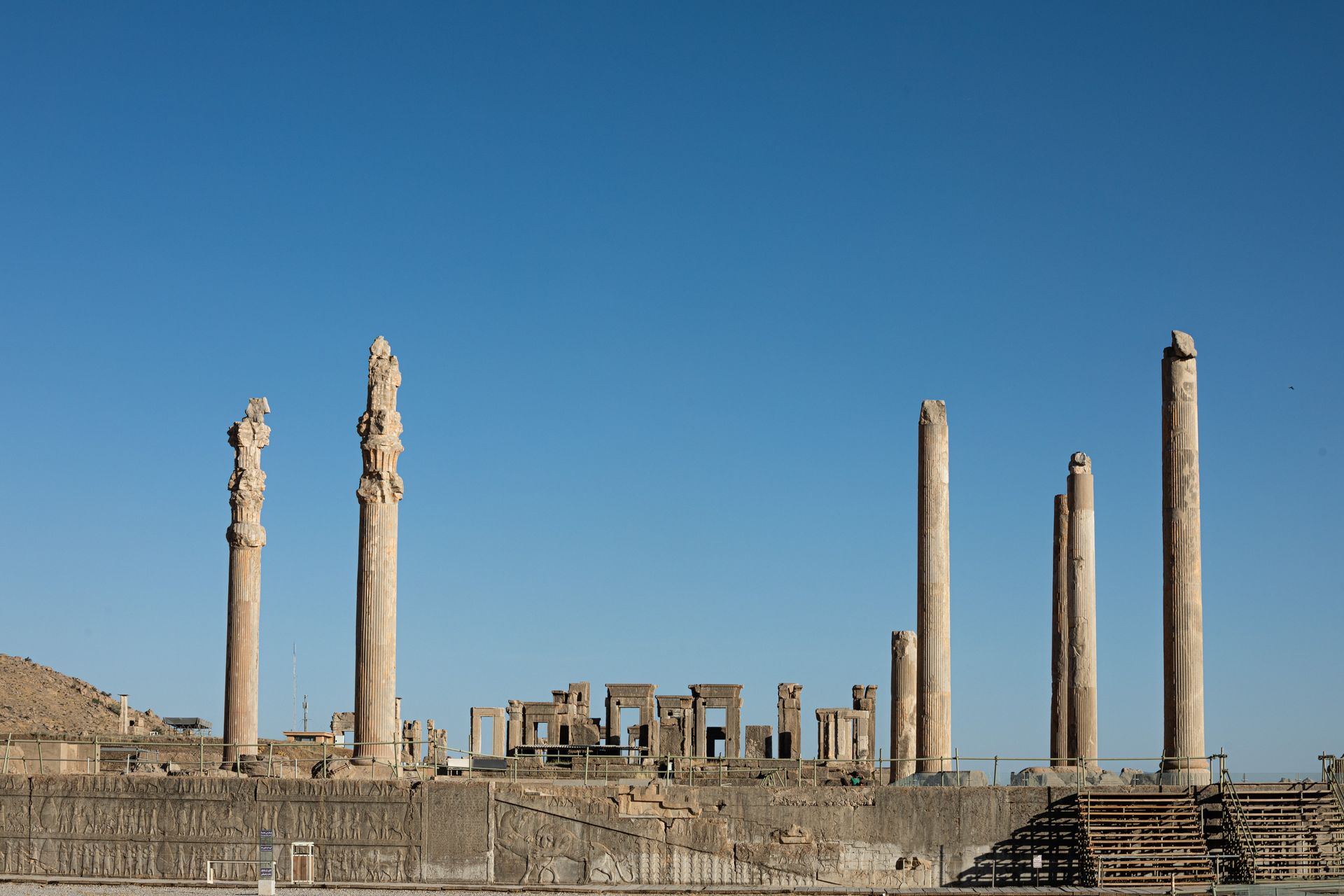 The iconic Persepolis ruins in Iran showcasing ancient Persian architecture.