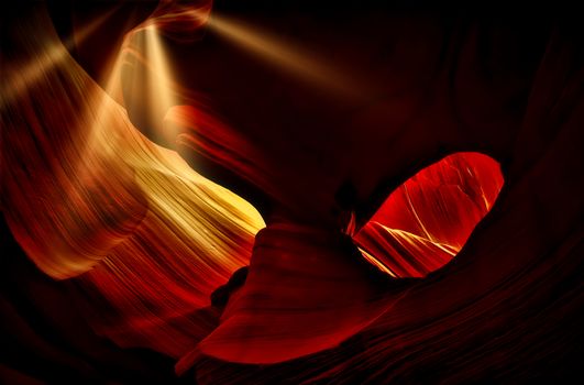 Stunning sunlit sandstone formations in Antelope Canyon, Arizona.