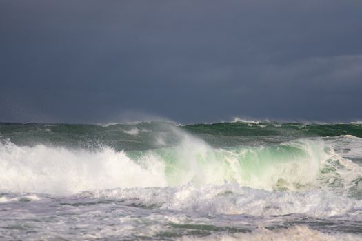 Big Ocean Waves Under Gloomy Sky