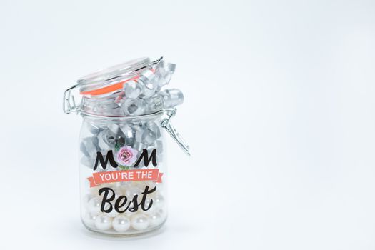 Clear Glass Jar With Rolled Ribbons on  Pearls