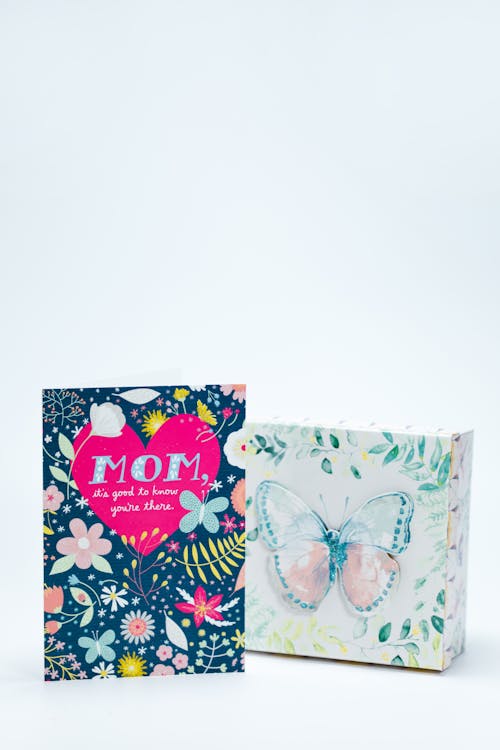 Colorful Greeting Card and a Gift Box with Butterfly Design