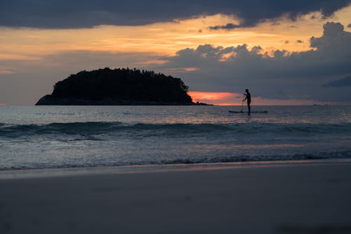 Free stock photo of sunset beach, surf scene