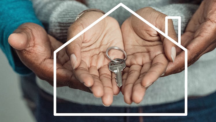 A Picture Of A Couple's Hands With A House Key Inside A House Illustration