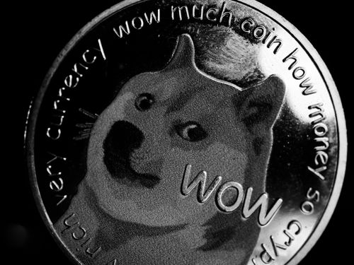 Free Monochrome close-up of a Dogecoin featuring the iconic Shiba Inu design. Stock Photo