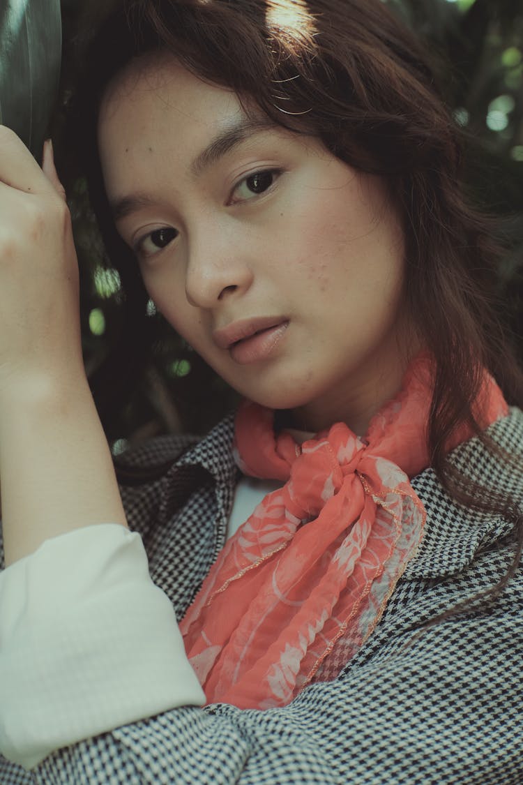 Beautiful Woman Posing Wearing Neck Scarf 